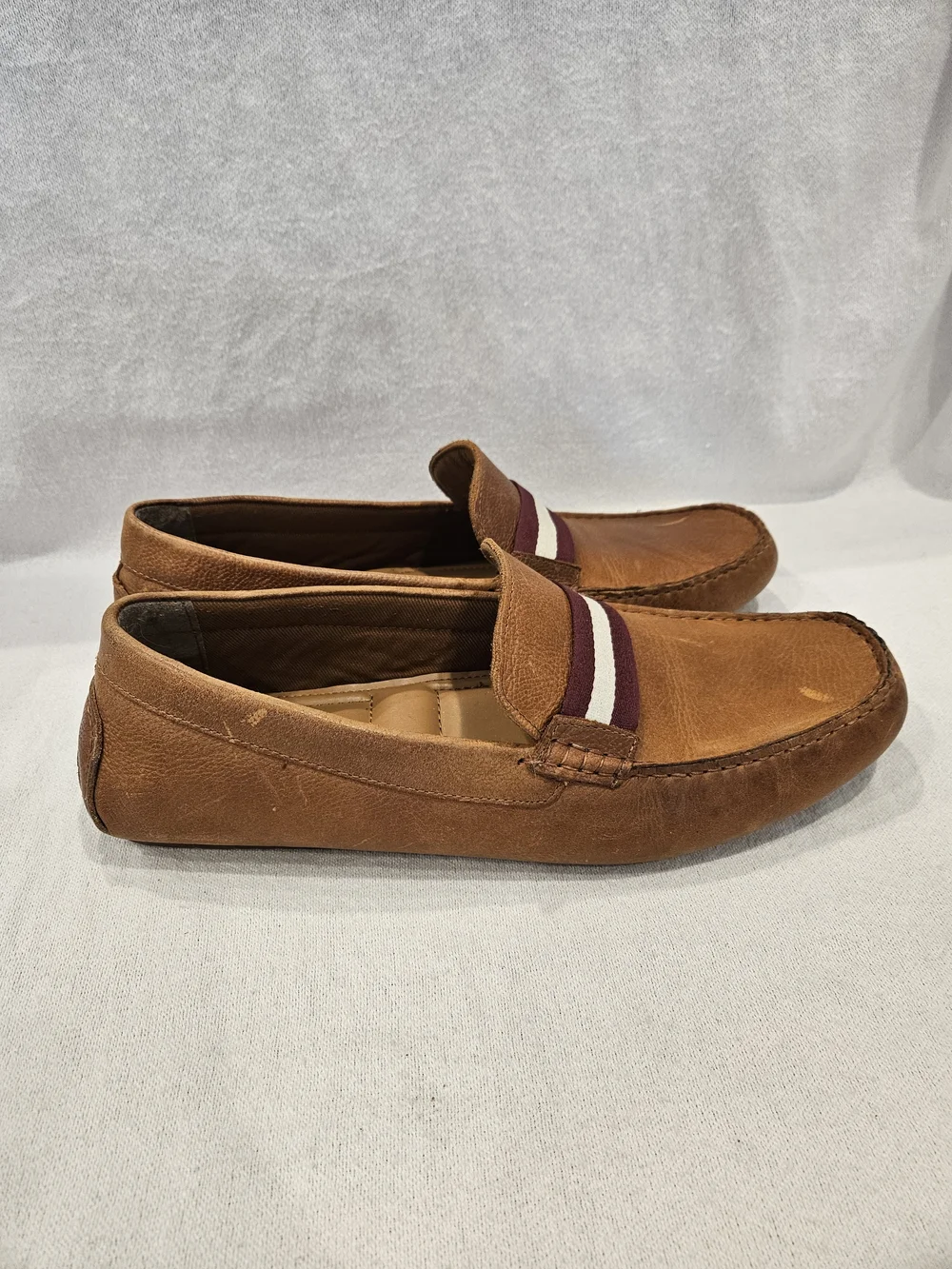 Leather Slip-On Loafers with Burgundy & White Accent 13 Men's - Picture 3 of 9